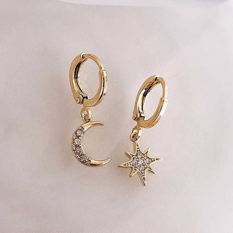 CZ Mismatched Moon And Star Earrings