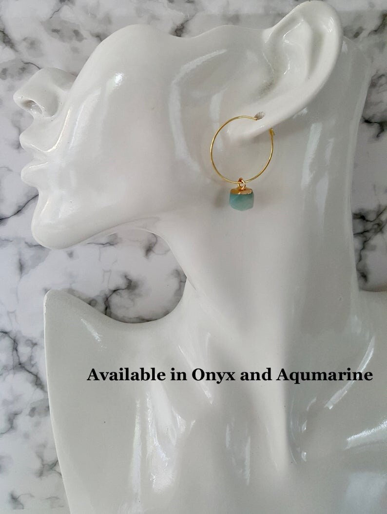 Onyx Hoop Earrings, Healing Crystals, Birthstone Jewellery