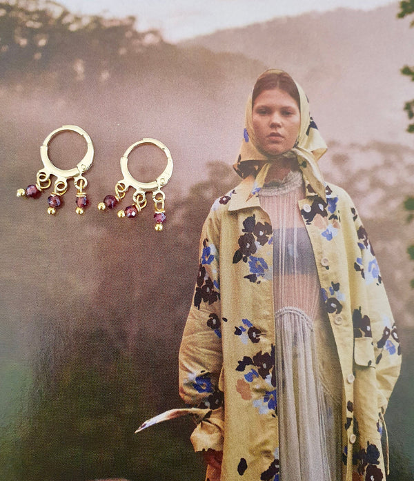 Mini Garnet Chandelier Hoop Earrings, January Birthstone Jewellery