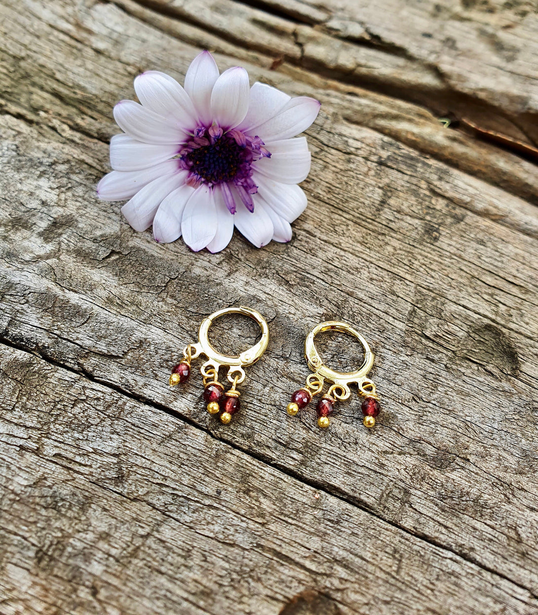 Mini Garnet Chandelier Hoop Earrings, January Birthstone Jewellery