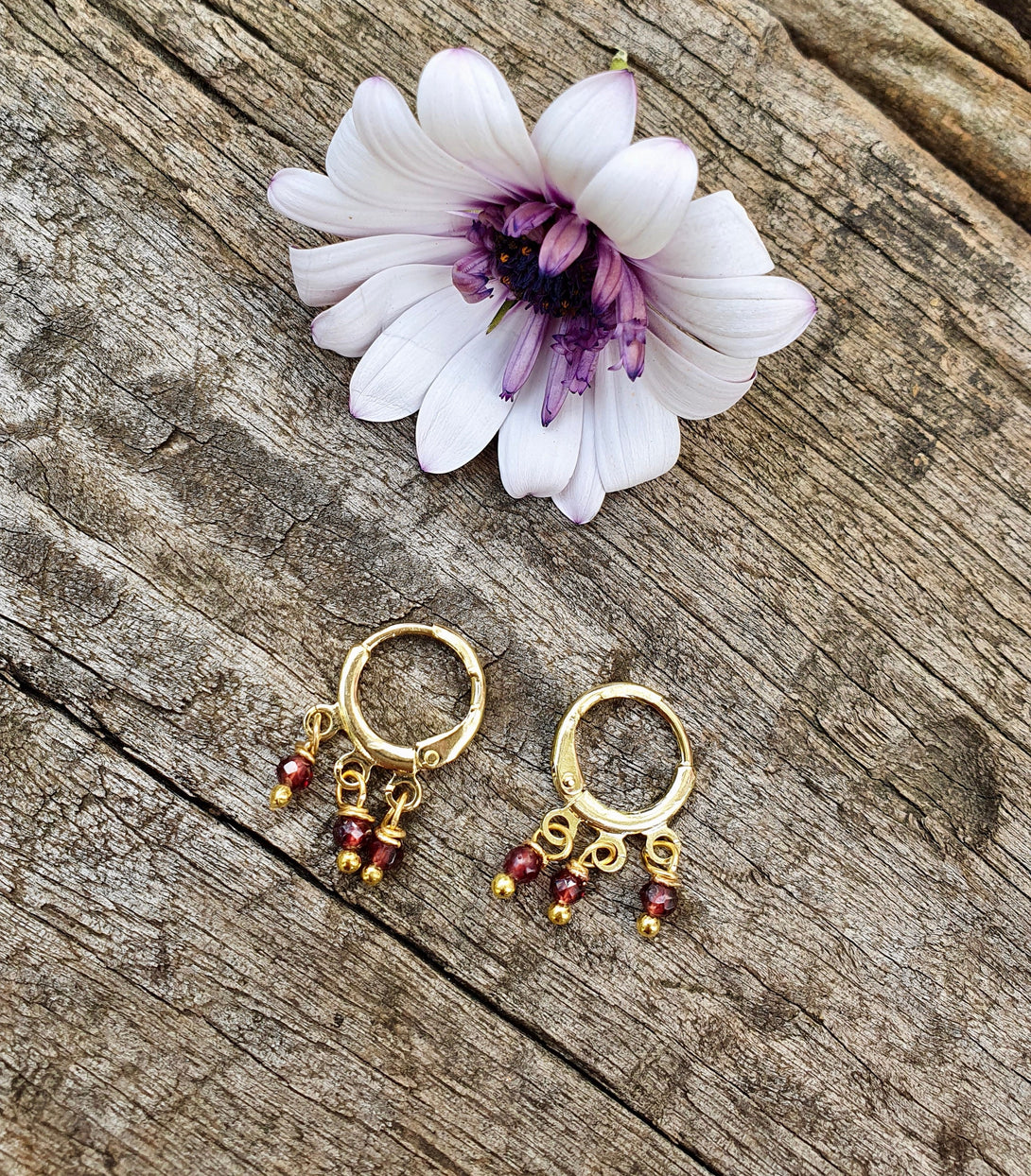 Mini Garnet Chandelier Hoop Earrings, January Birthstone Jewellery