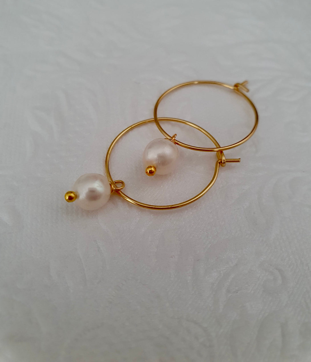 Minimalist Gold Pearl Hoops, Minimalist June Birthstone Jewellery