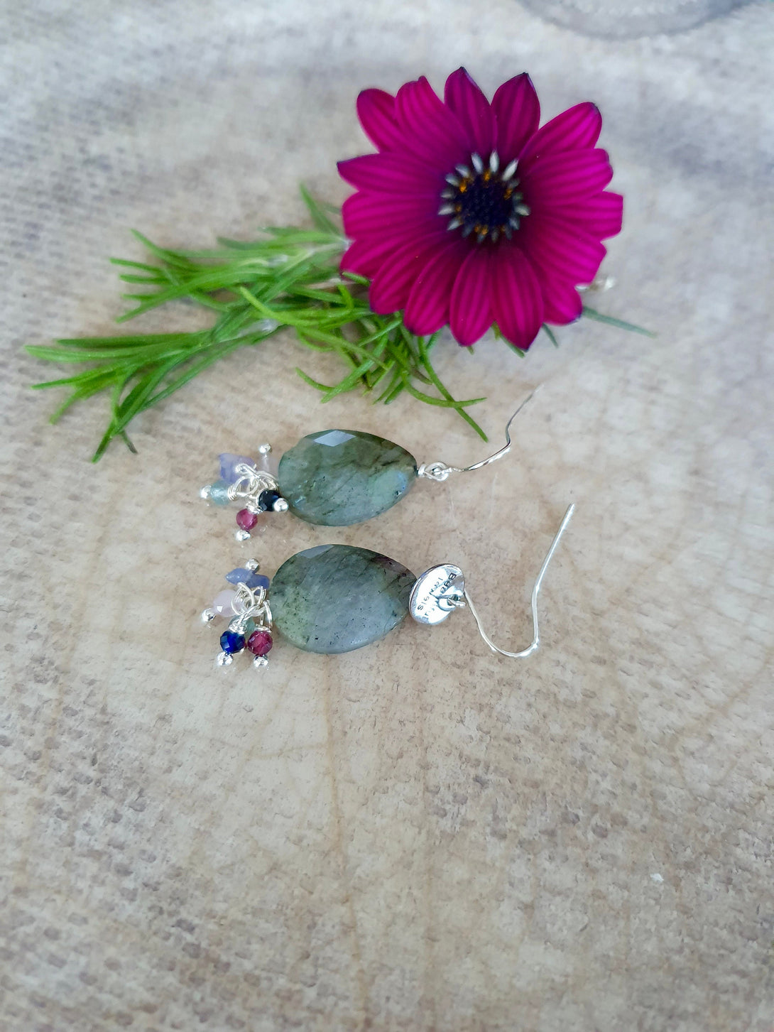 Labradorite Gemstone Cluster Earrings, Protective, Crystals That Heal