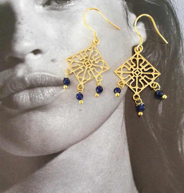 Mini Sapphire Gemstone Chandelier Earrings, Birthstone Jewellery