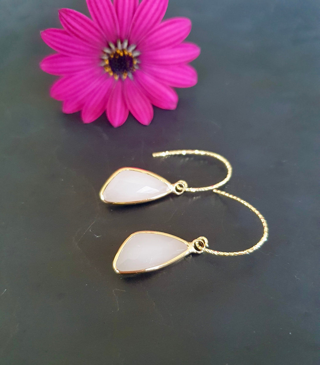 Rose Quartz Drop Earrings, October Birthstone Jewellery