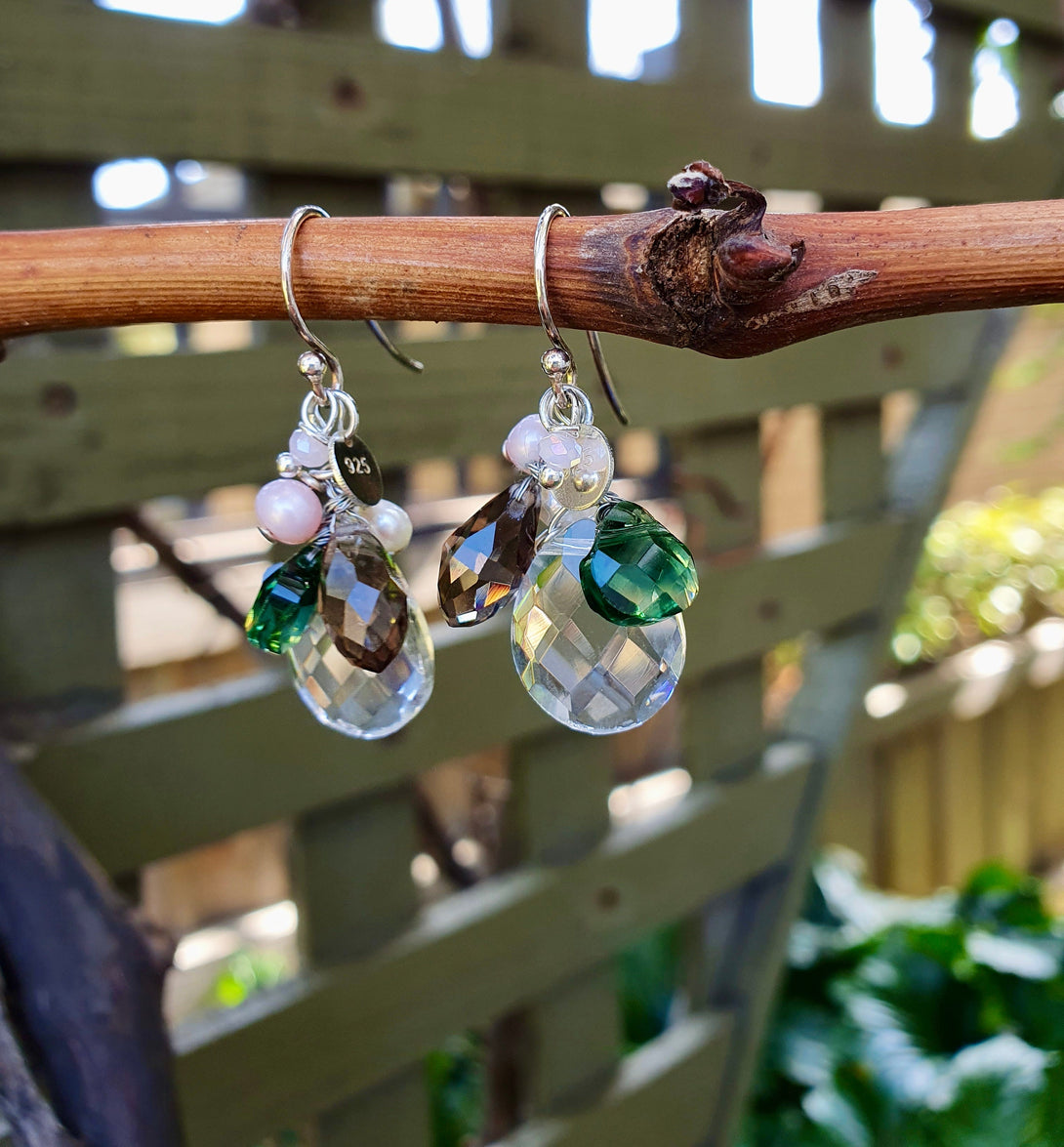 Sterling Silver Crystal Cluster Earrings, Wire Wrap Jewellery