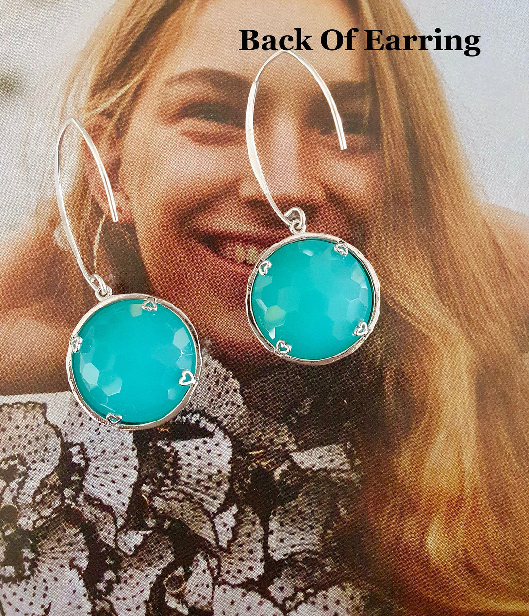 Checker Board Cut Turquoise Drop Earrings In Sterling Silver