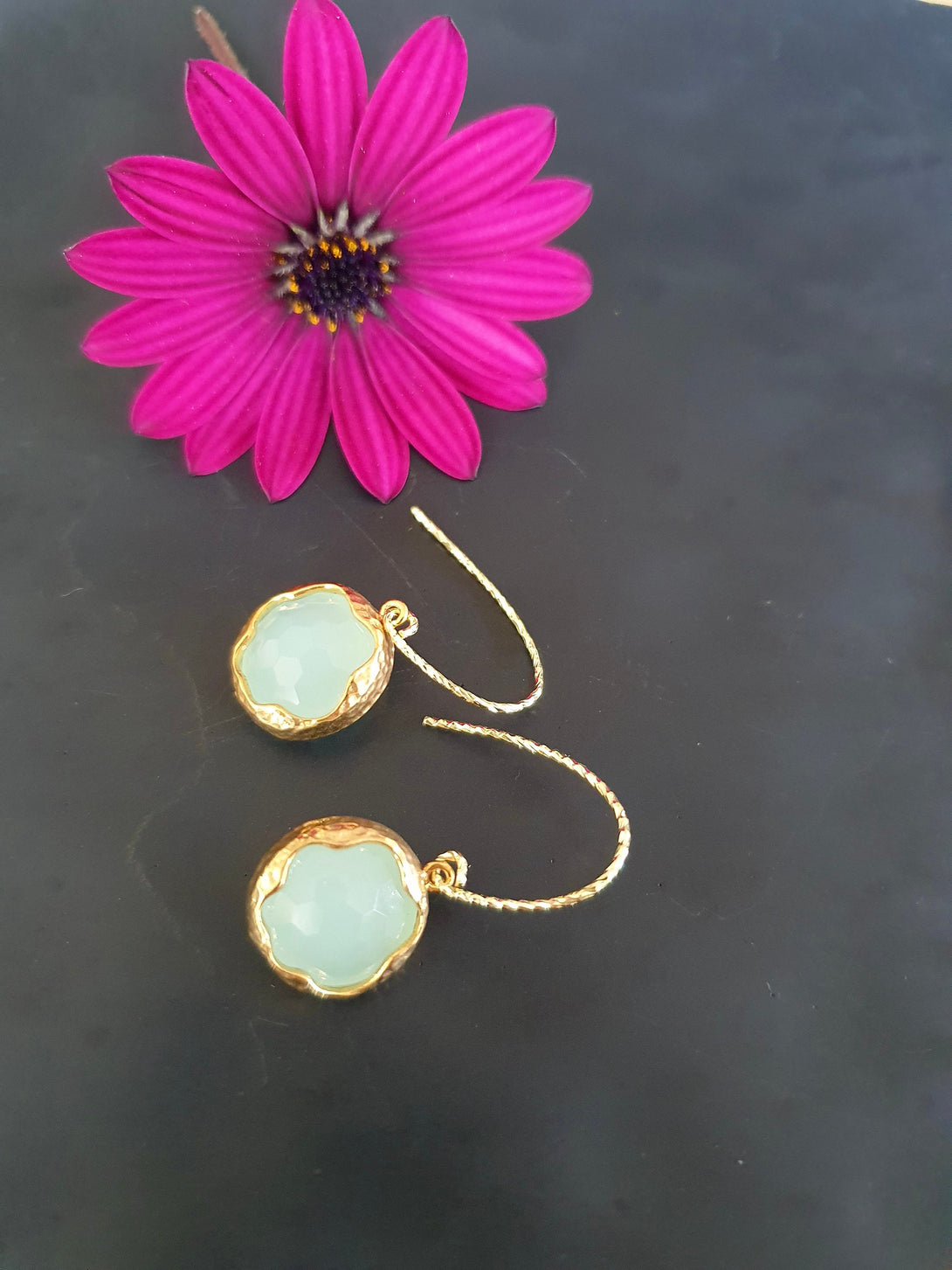 Aquamarine And gold Bezel Earrings, Romantic Jewellery