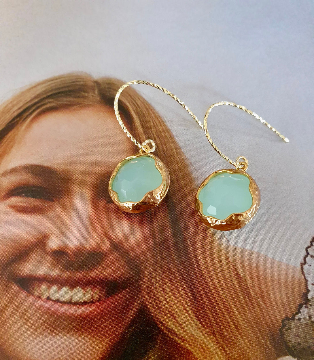 Aquamarine And gold Bezel Earrings, Romantic Jewellery