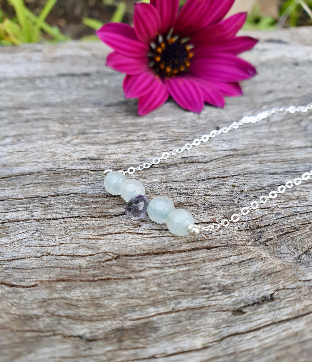 Aquamarine And Iolite Dainty Bar Necklace, March Birthstone Jewellery