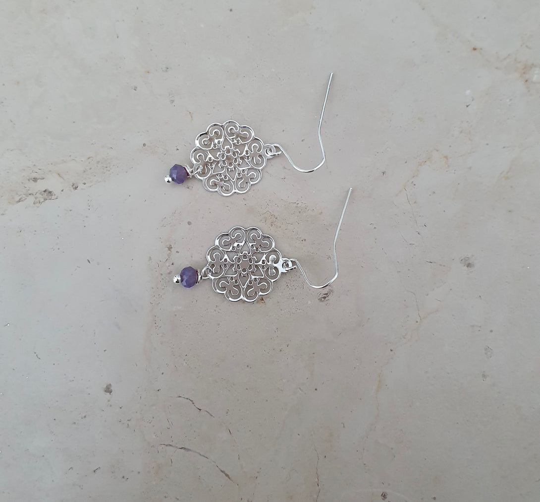 Dainty Filigree Crystal Drop Earrings