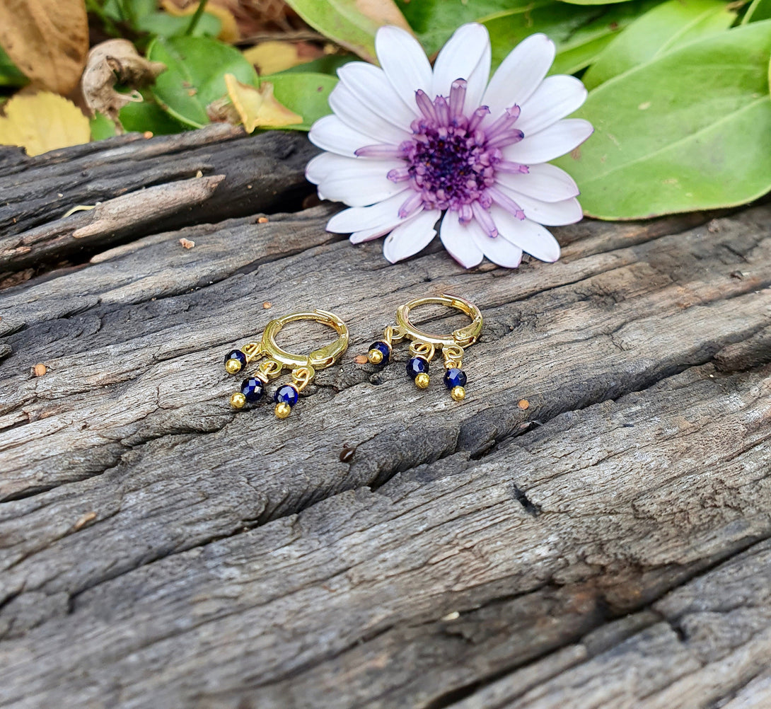 Blue Sapphire Mini Chandelier Hoop Earrings, September Birthstone Jewellery