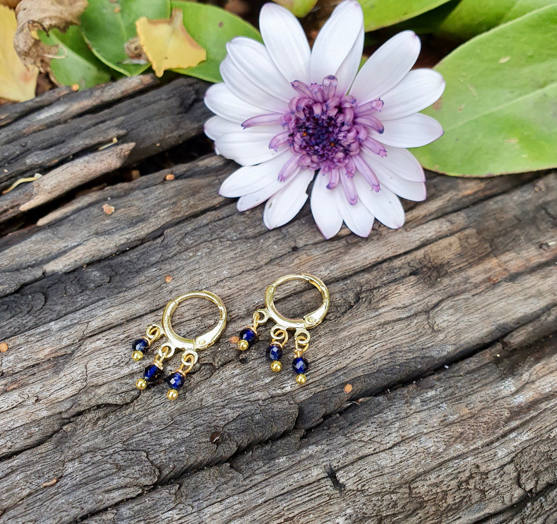 Blue Sapphire Mini Chandelier Hoop Earrings, September Birthstone Jewellery