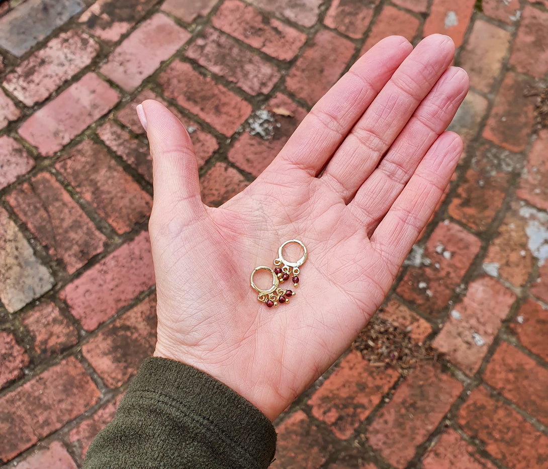 Mini Garnet Chandelier Hoop Earrings, January Birthstone Jewellery