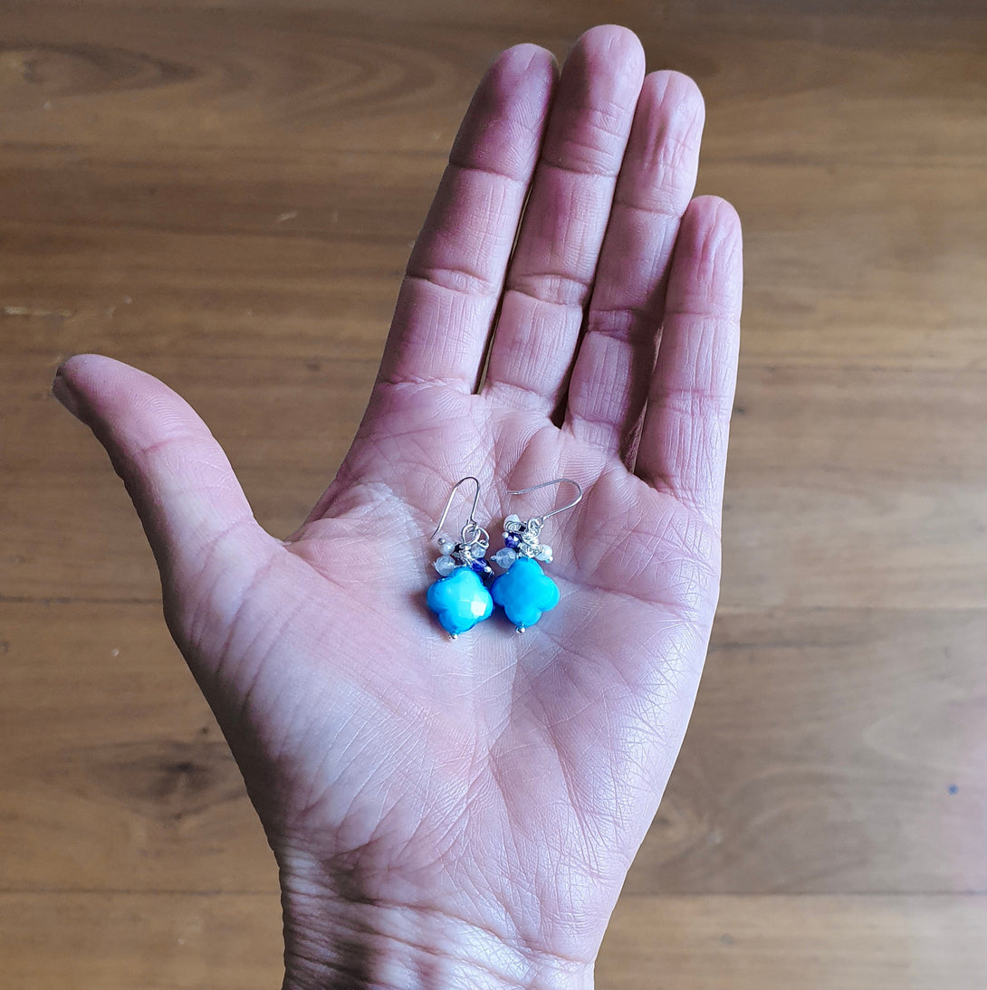 Turquoise Four Leaf Clover Gemstone Cluster Earrings