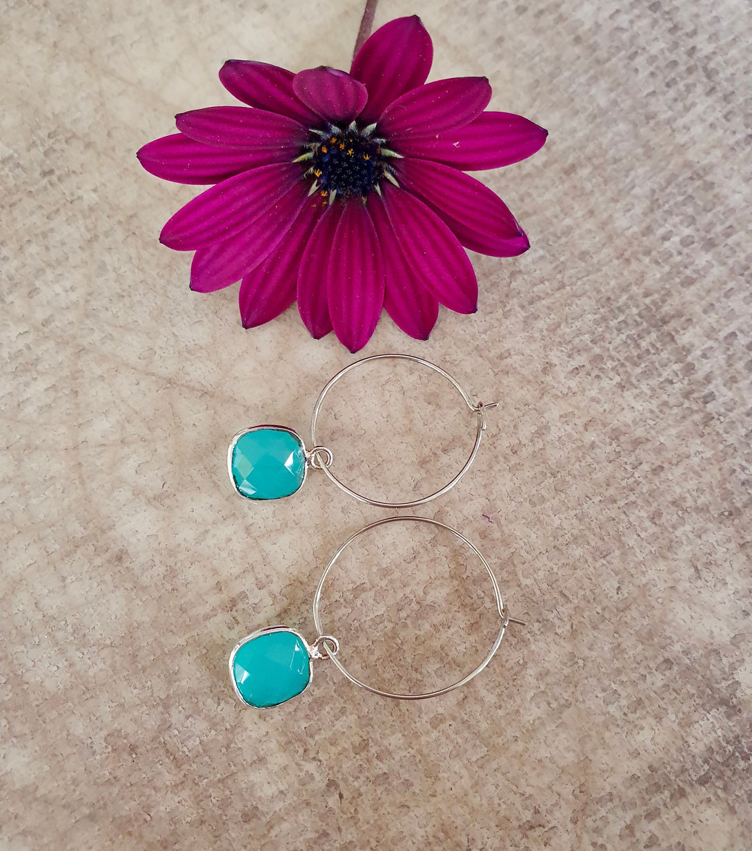 Sterling Silver Aquamarine Charm Hoop Earrings, March Birthstone Jewellery