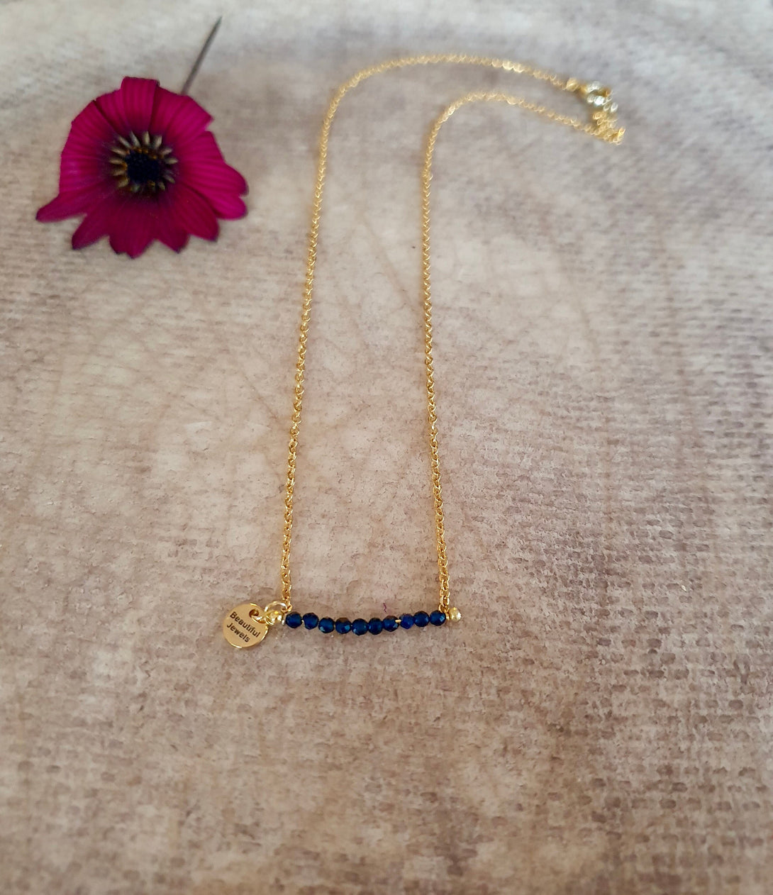 Mini Sapphire Gemstone Bar Necklace, Birthstone Jewellery