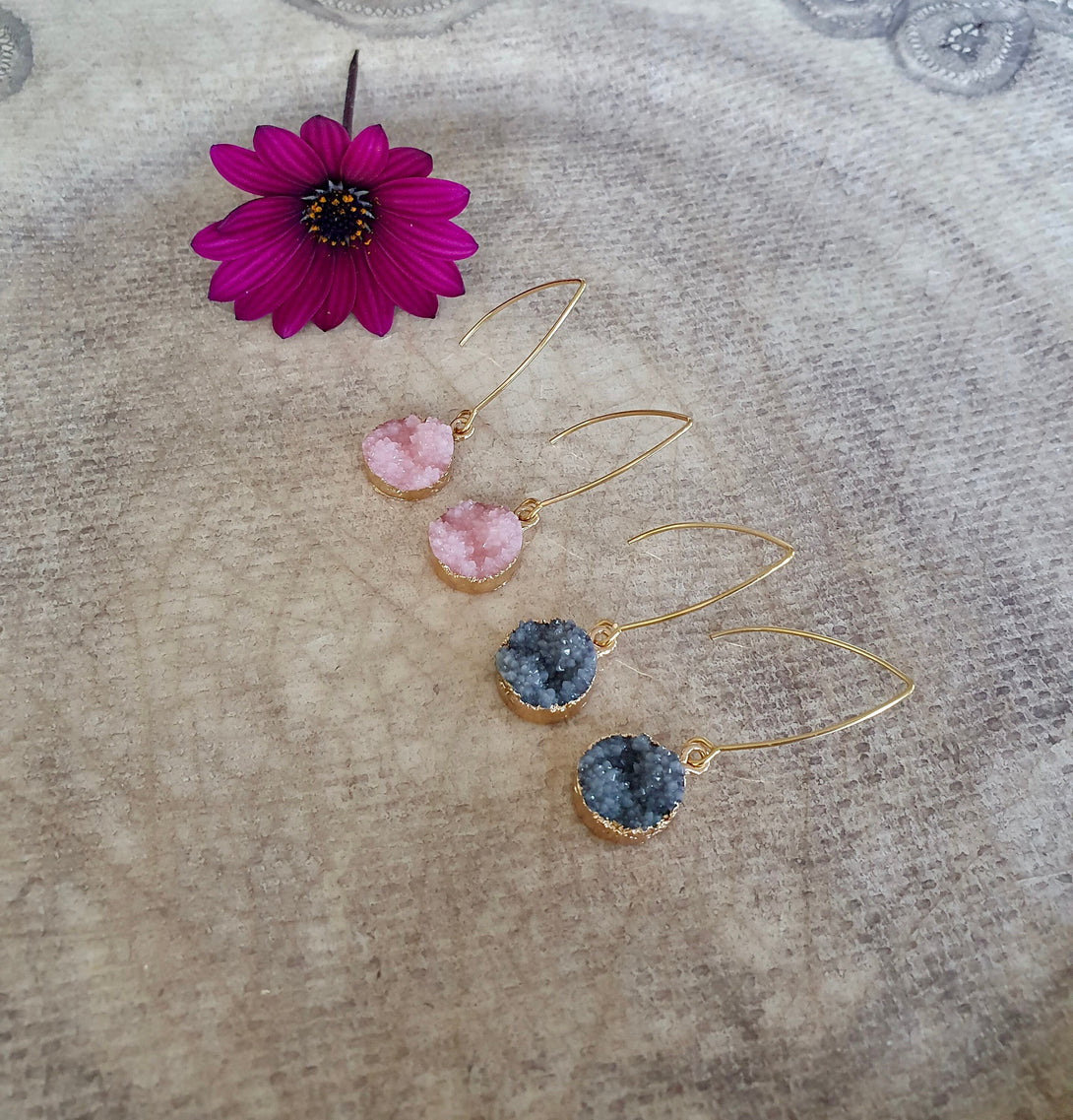 Druzy Quartz And Resin Earrings, Gemstones That Heal