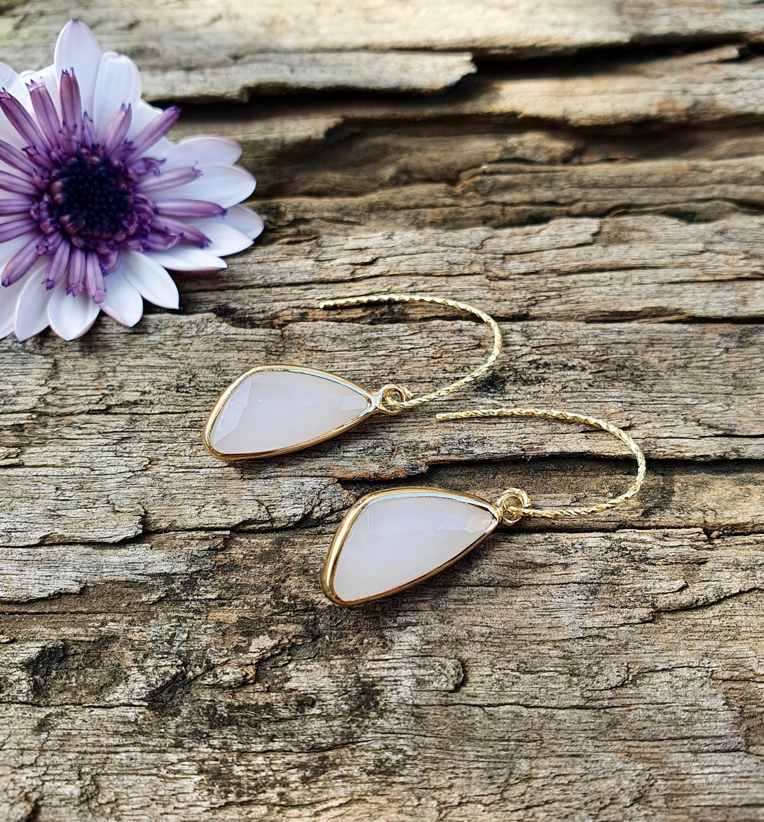 Rose Quartz Drop Earrings, October Birthstone Jewellery