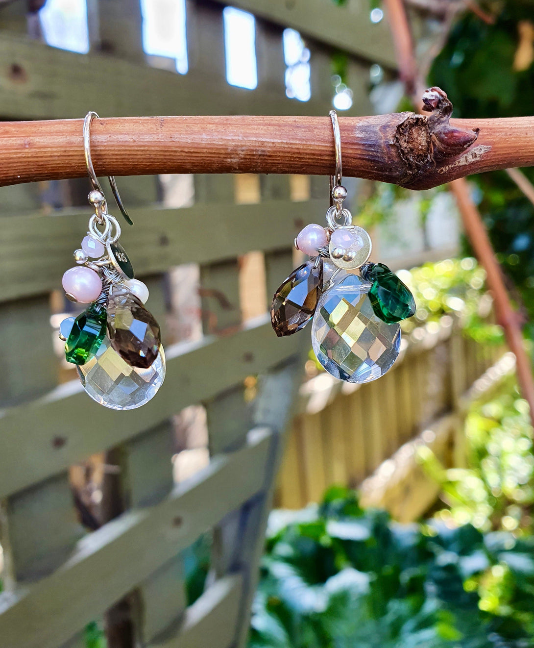 Sterling Silver Crystal Cluster Earrings, Wire Wrap Jewellery