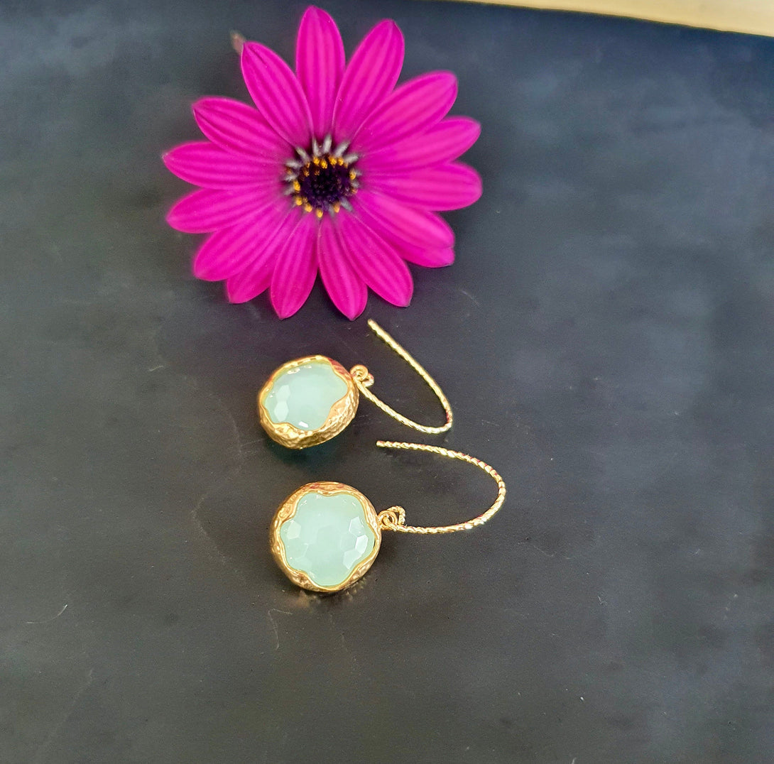 Aquamarine And gold Bezel Earrings, Romantic Jewellery