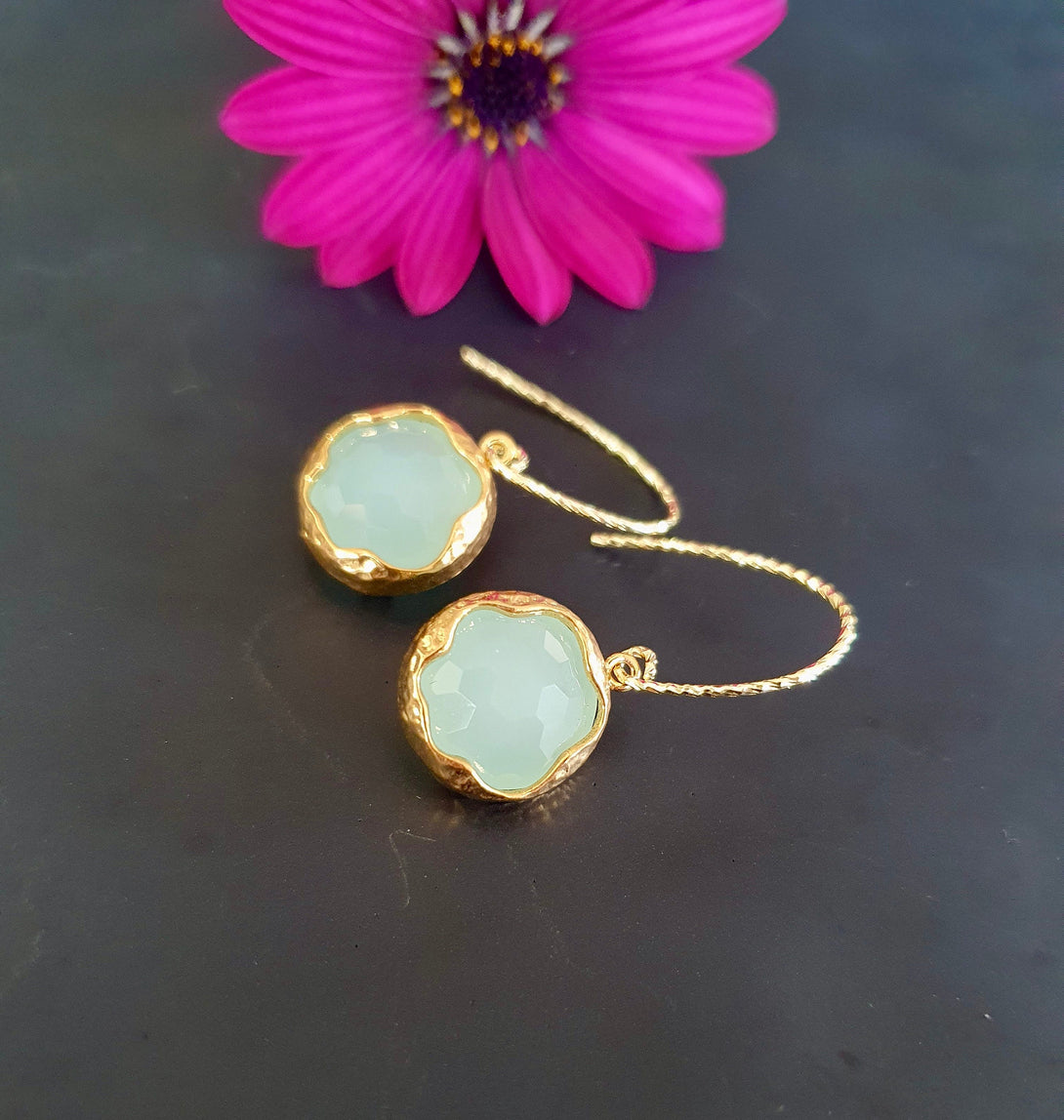 Aquamarine And gold Bezel Earrings, Romantic Jewellery