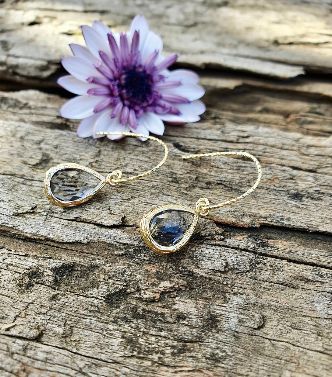 Blue Crystal Drop Earrings, Gold Plated Sterling Silver