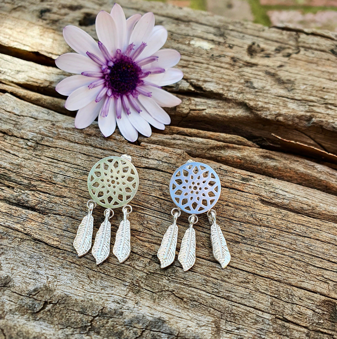 Silver Dreamcatcher Stud Earrings