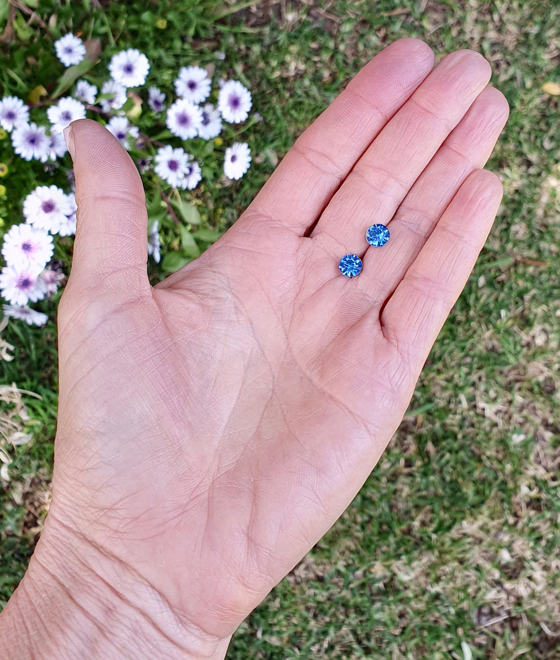 Blue Austrian Crystal Stud Earrings In Sterling Silver