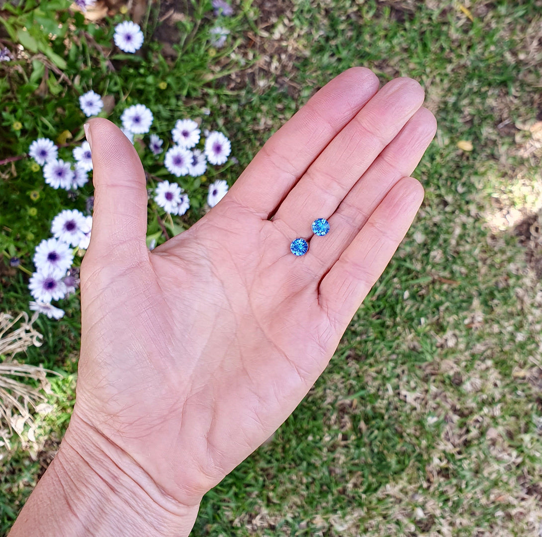 Blue Austrian Crystal Stud Earrings In Sterling Silver