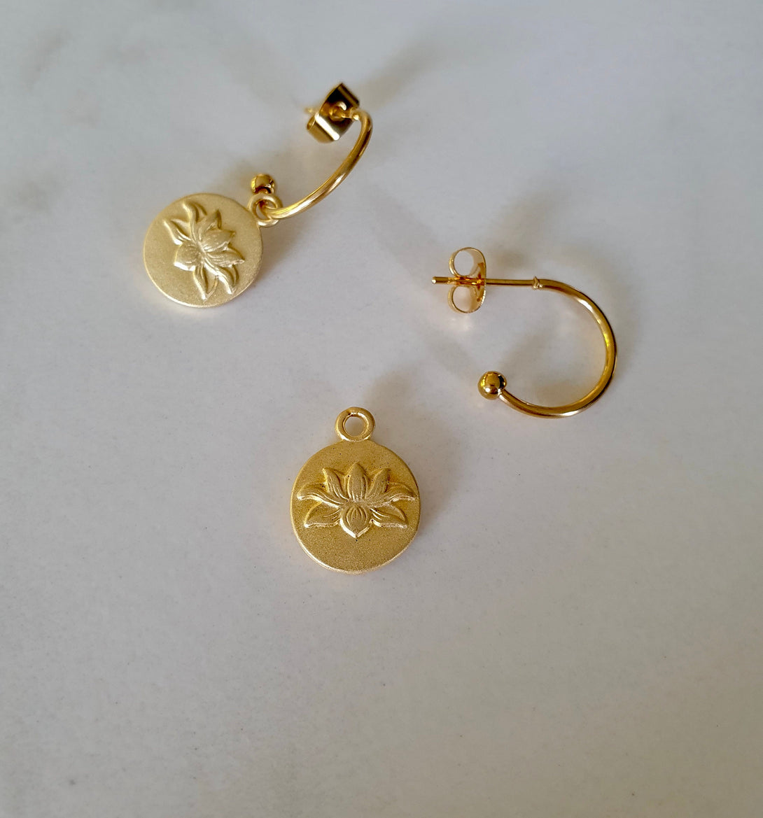 Detachable Lotus Charm Hoop Earrings