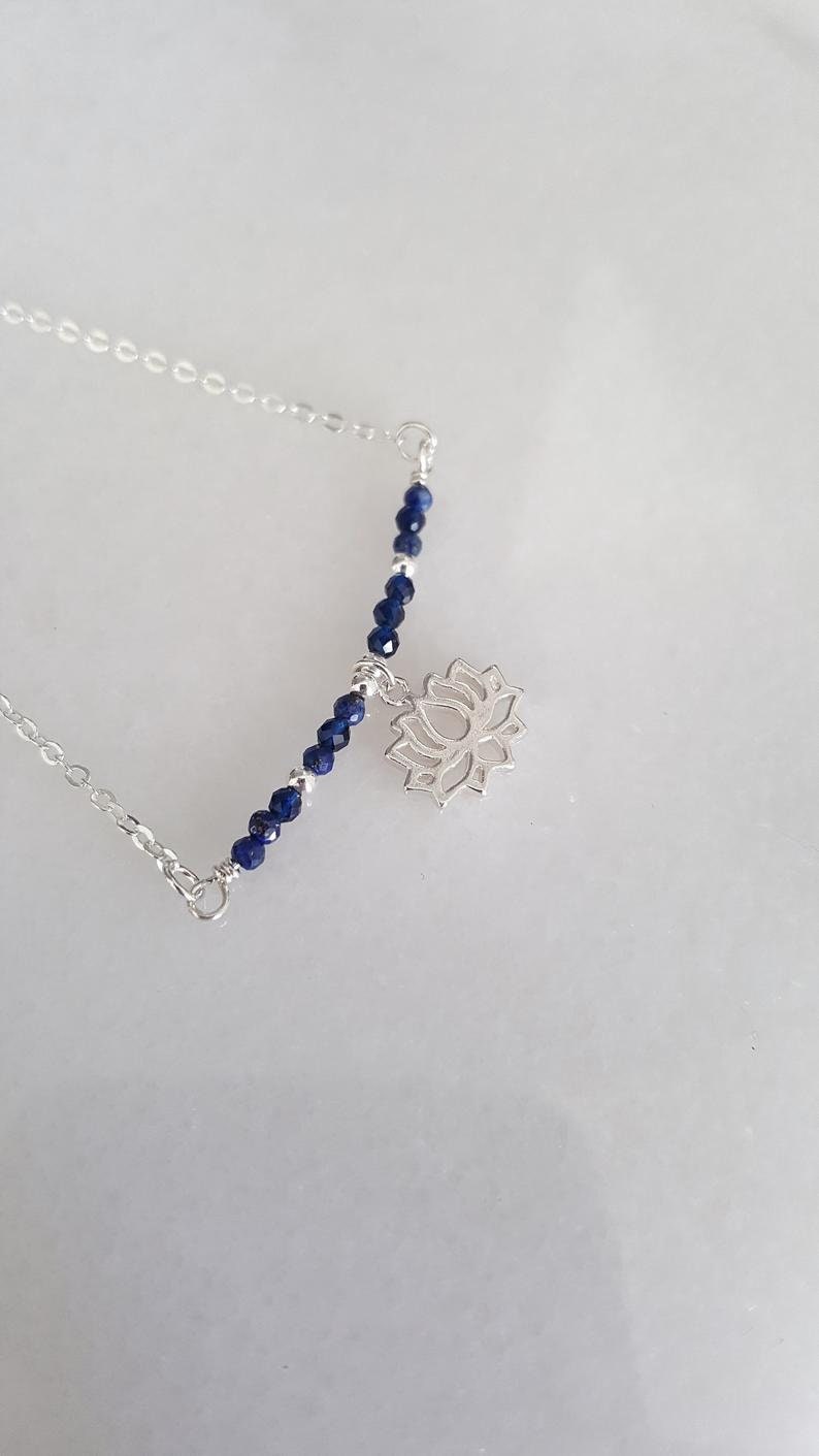 Lapis Lazuli And Lotus Bar Necklace, Symbolic Jewellery, September Birthstone