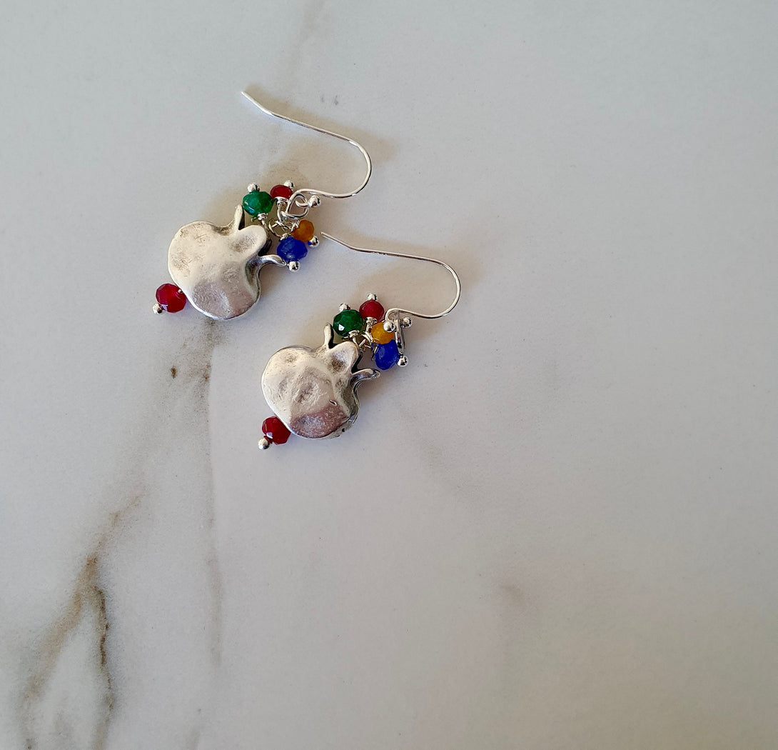 Pomegranate Earrings With Sapphire, Ruby And Emeralds, May, July And September Birthstone Jewellery