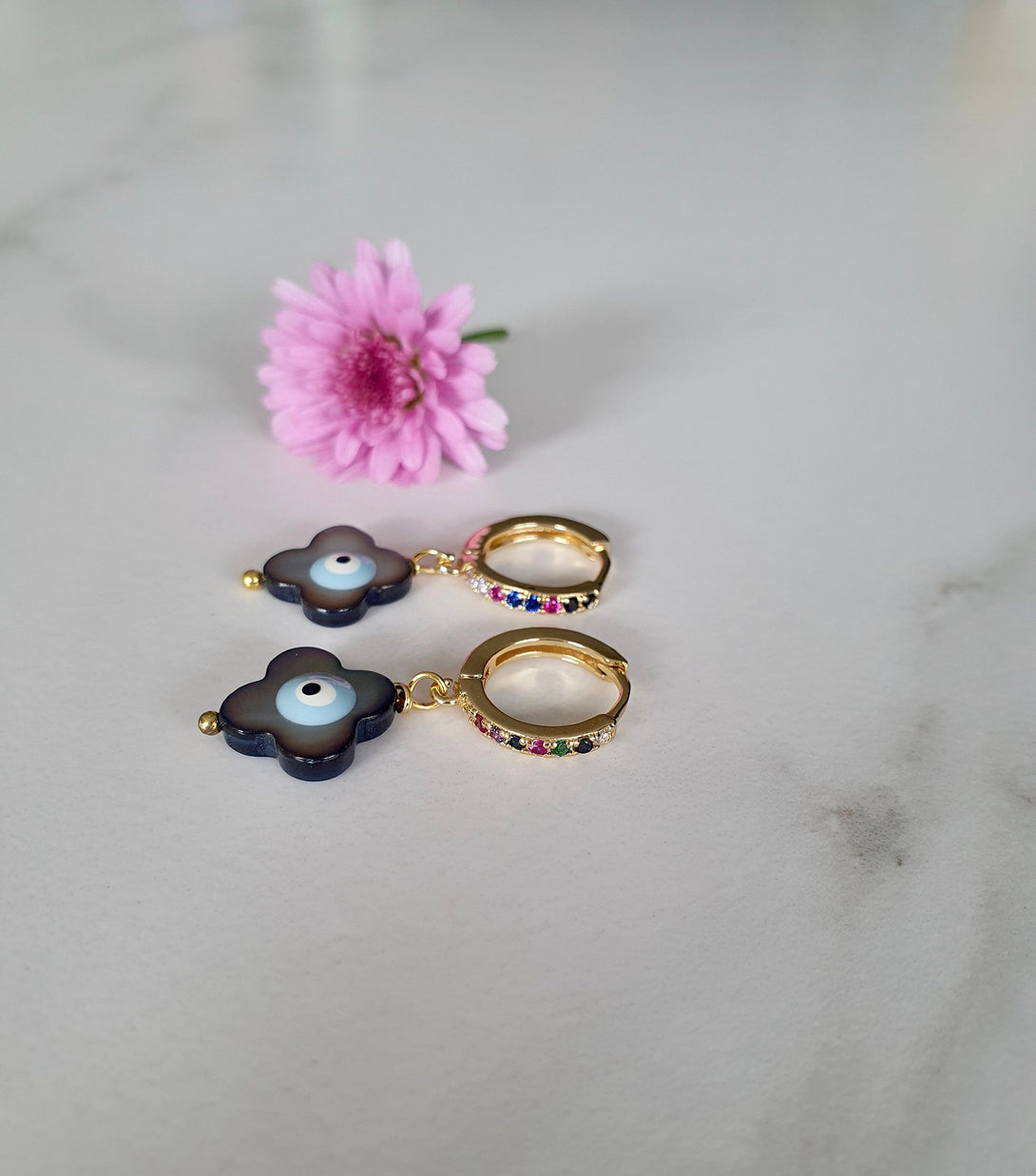 Rainbow Hoop Clover Earrings, Pride Jewellery