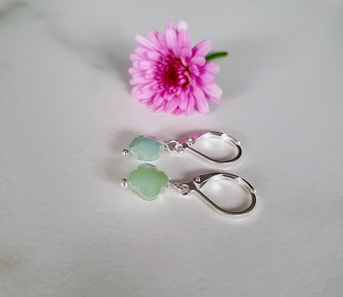 Aquamarine Austrian Crystal Clover Earrings, March Birthstone, Shower Proof, Swim Proof, Sweat Proof