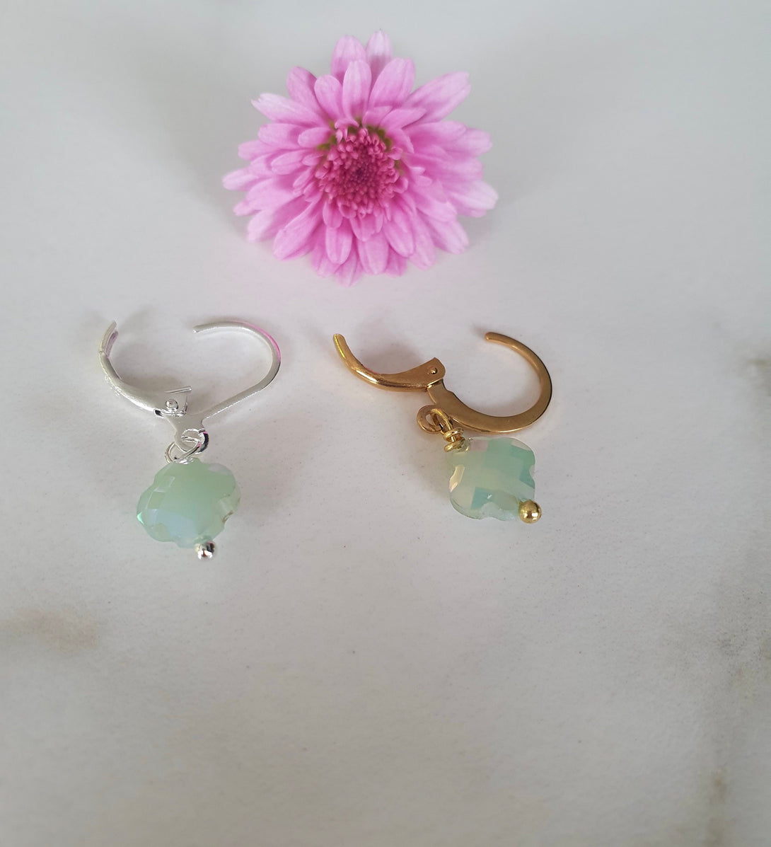 Aquamarine Austrian Crystal Clover Earrings, March Birthstone, Shower Proof, Swim Proof, Sweat Proof