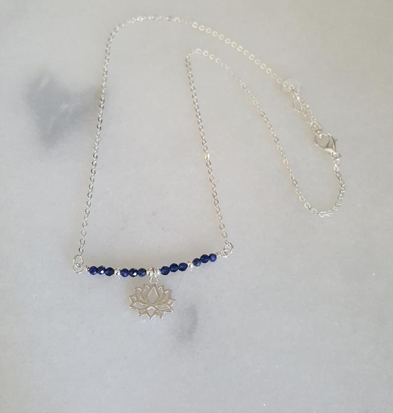 Lapis Lazuli And Lotus Bar Necklace, Symbolic Jewellery, September Birthstone