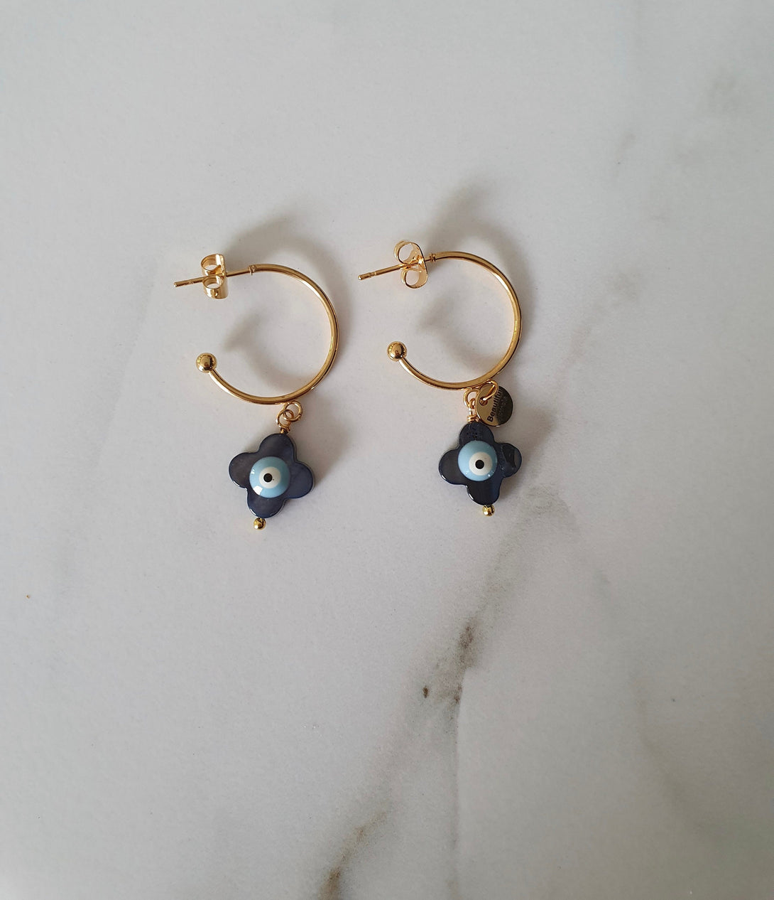 Evil Eye Clover Hoop Earrings