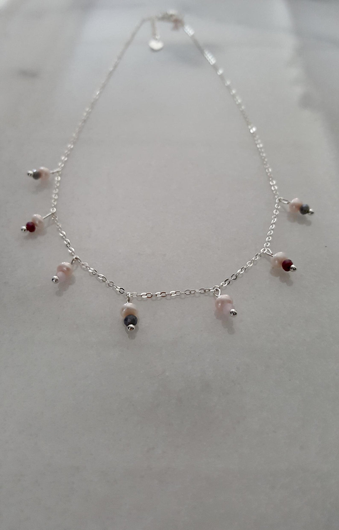 Pearl And Gemstone Jingle Necklace, June Birthstone Jewellery