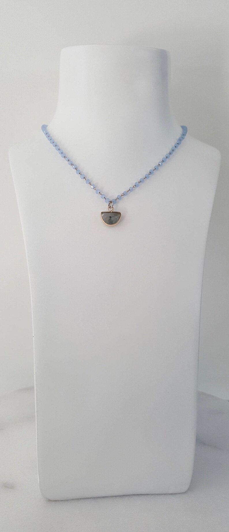 Raw Natural Quartz Bead Necklace With Labradorite Or Clear Quartz Pendant, April Birthstone Jewellery