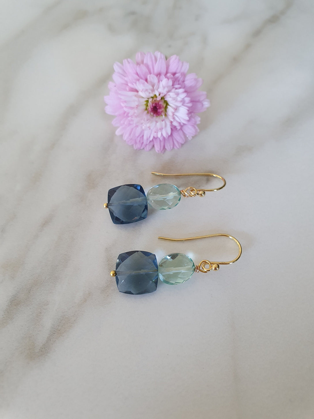 Gemstone Drop Earrings, London Blue Topaz And Green Amethyst, February And November Birthstone Jewellery