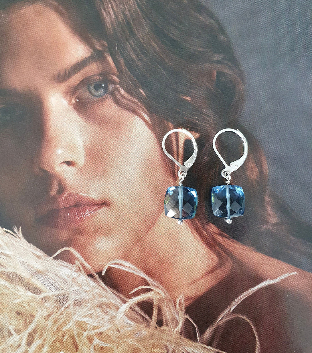 London Blue Topaz Earrings, Healing Birthstone Jewellery, Indigo Hoops