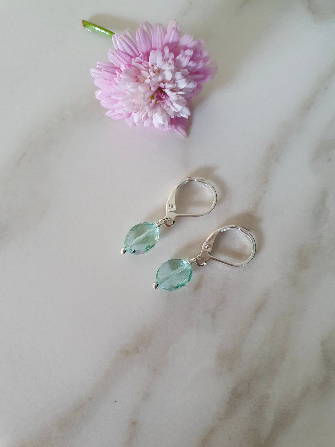 Dainty Green Amethyst Drop Earrings, Healing Birthstones