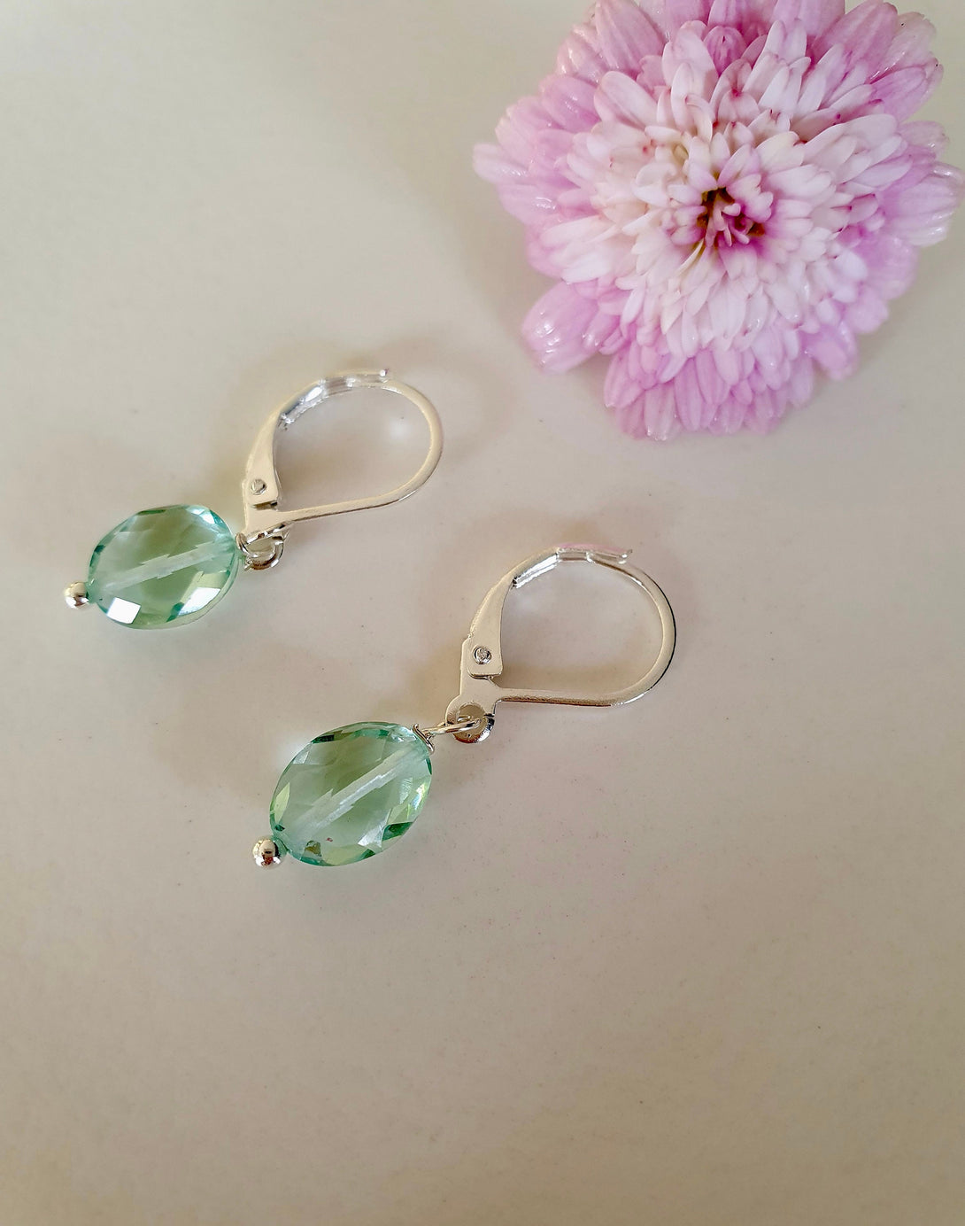 Dainty Green Amethyst Drop Earrings, Healing Birthstones