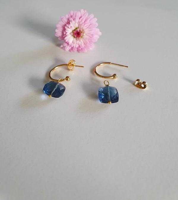 Detachable London Blue Topaz Hoop Earrings, Bridal Jewellery, December Birthstone, Indigo Hoops