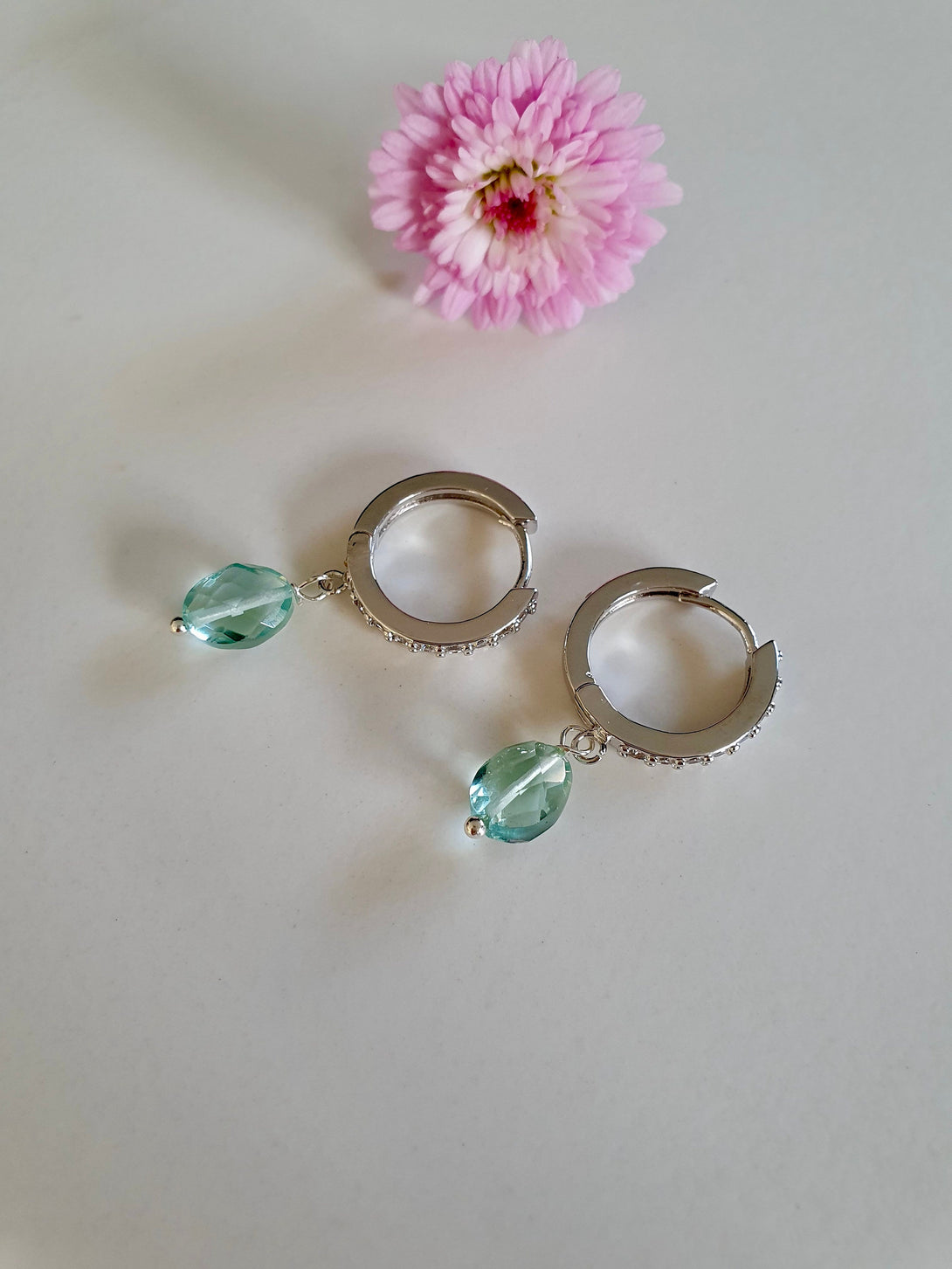 Green Amethyst Hoop Earrings, Healing Gemstones