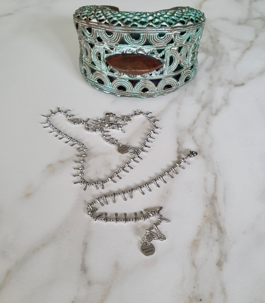 Silver Lace Chain Necklace, Tribal Layer Jewellery