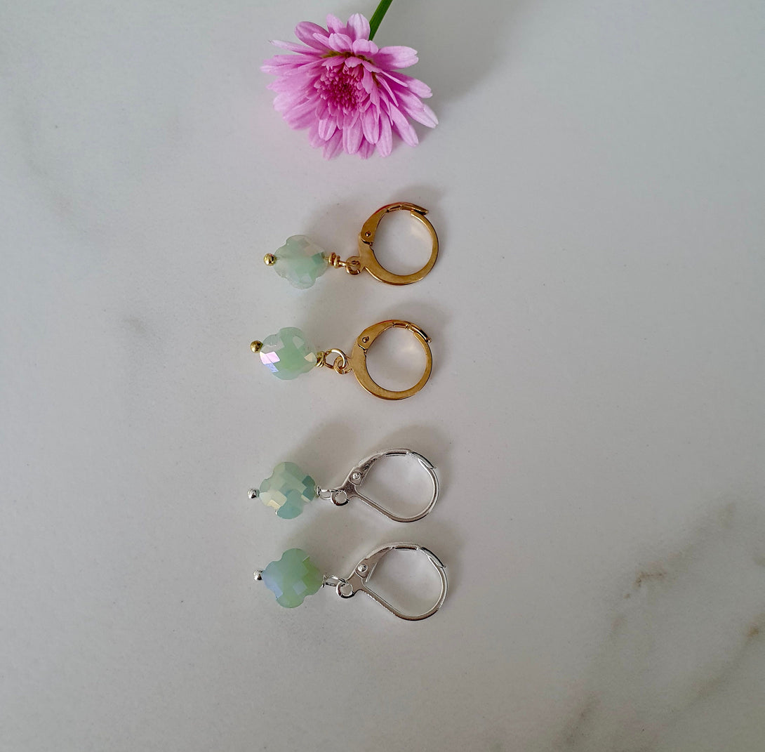 Aquamarine Austrian Crystal Clover Earrings, March Birthstone, Shower Proof, Swim Proof, Sweat Proof