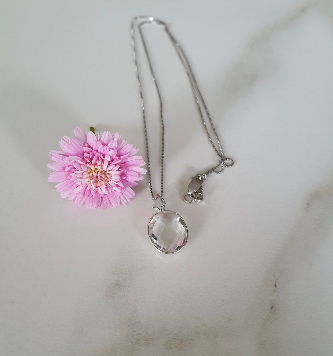 Sterling Silver Clear Quartz Pendant Necklace, April Birthstone Jewellery