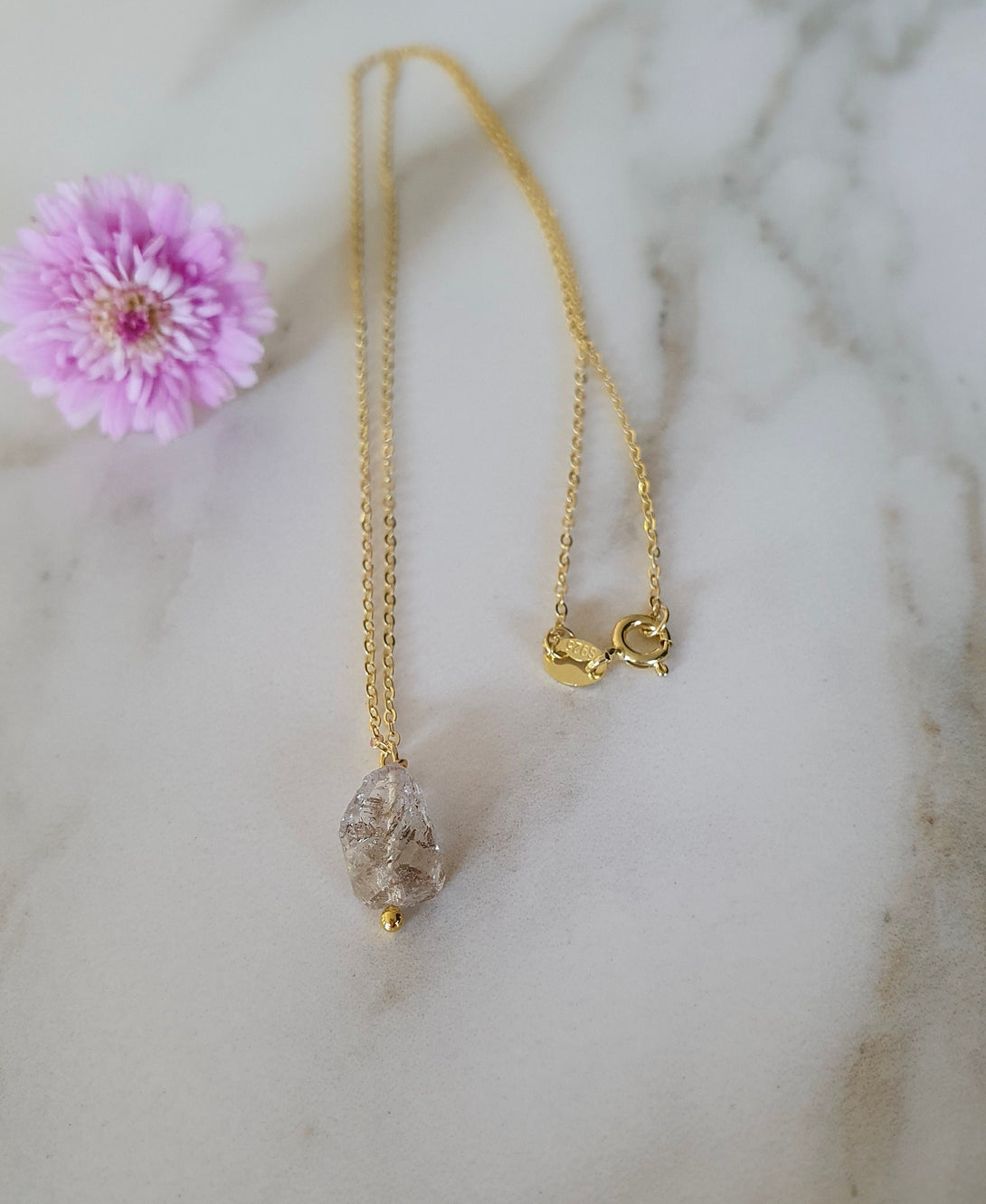 April Birthstone Jewellery, Gold Herkimer Diamond Necklace